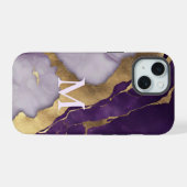 ミニマリスト北欧パープルマーブルモノグラム iPhone 15ケース (裏面横)