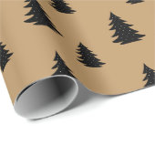 ミニマリスト北欧ブラッククリスマスツリーブラウン ラッピングペーパー (ロールコーナー)