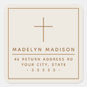 ミニマリスト十字アイボリーカラー差出人住所 スクエアシール (正面)
