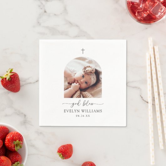 ミニマリスト十字写真アーチバプテパーソナライズされたィス スタンダードカクテルナプキン (インサイチュ)