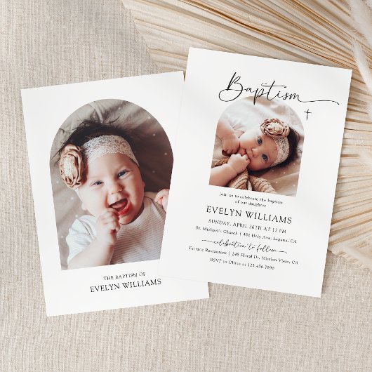 ミニマリスト十字洗礼と《キリスト教》洗礼式や命名式写真 招待状