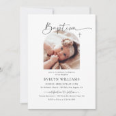 ミニマリスト十字洗礼と《キリスト教》洗礼式や命名式写真 招待状 (正面)