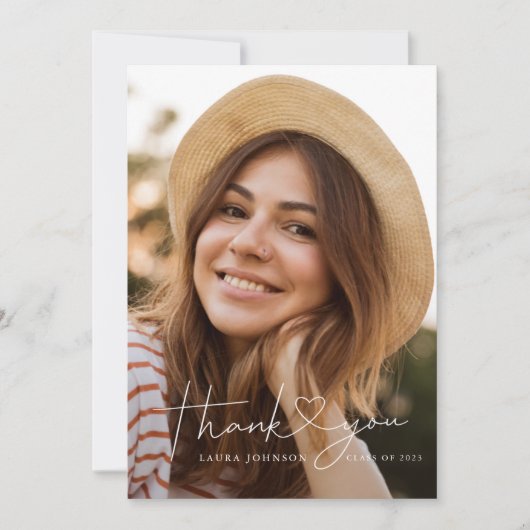 ミニマリスト卒業ありがとうハートフォトカード サンキューカード (正面)