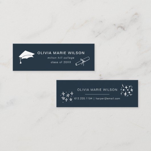 ミニマリスト卒業アイコン名カードNavy Blue スキニー名刺 (正面/裏面)
