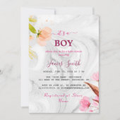 ミニマリスト名カスタマイズ白大理石ベビーシャワー 招待状 (正面)