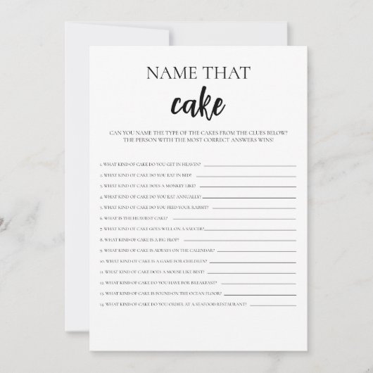 ミニマリスト名ザケーキブライダルシャワーゲームカード 招待状 (正面)