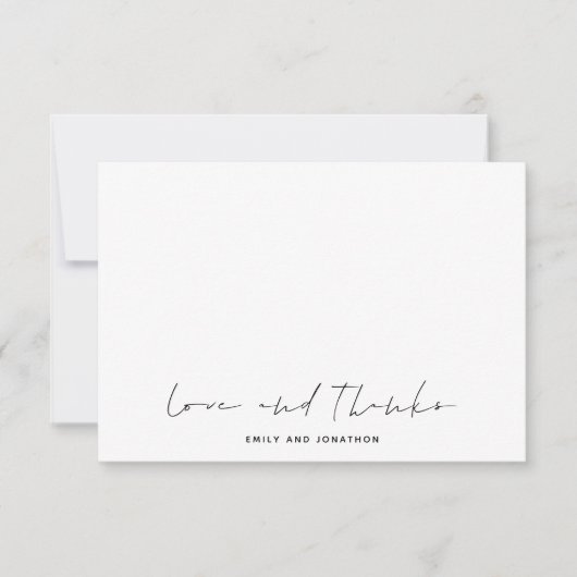ミニマリスト名スクリプト結婚写真の愛感謝してい ノートカード (正面)