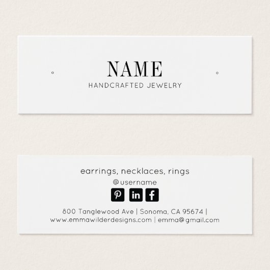 ミニマリスト名スタッドイヤリングジュエリー表示カード (正面&裏面)