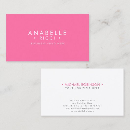 ミニマリスト名 | Sans Serifフォント型 |ピンク 名刺 (正面/裏面)