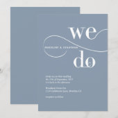 ミニマリスト向けダスティ・ブルー・ウェズ・結婚ドゥ・カリグラフィズ 招待状 (正面/裏面)
