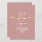 ミニマリスト埃っぽいバラ結婚ピンク 招待状 (正面/裏面)