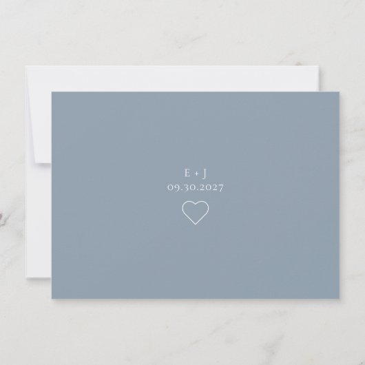 ミニマリスト埃っぽいブルーウェディング日付カードを保存 招待状 (裏面)