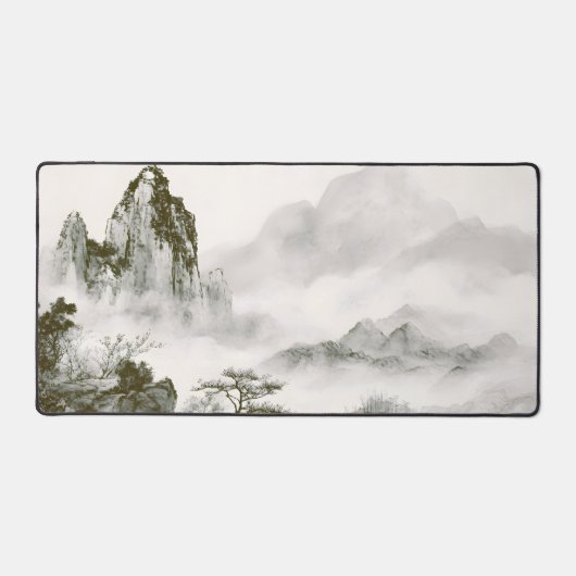 ミニマリスト墨絵の神秘的な禅山水画 デスクマット (正面)