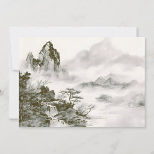 ミニマリスト墨絵の神秘的な禅山水画 案内状