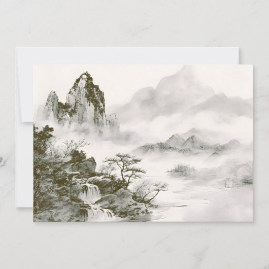 ミニマリスト墨絵の神秘的な禅山水画 案内状 (正面)