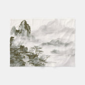 ミニマリスト墨絵の神秘的な禅山水風景 フリースブランケット (正面(横))