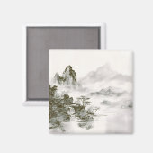 ミニマリスト墨絵の神秘的な禅山水風景 マグネット (正面/裏面)
