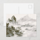 ミニマリスト墨絵の神秘的な禅山水風景 案内ポストカード (正面/裏面)