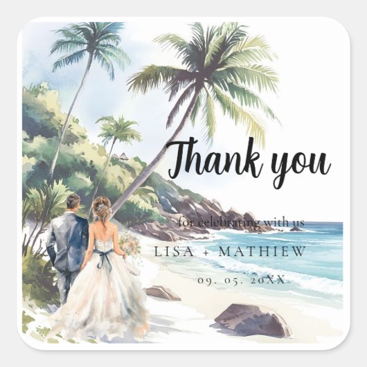 ミニマリスト夏ビーチ目的地の結婚式 スクエアシール (正面)
