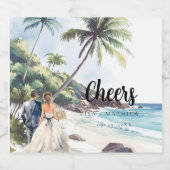 ミニマリスト夏ビーチ目的地の結婚式 スパークリングワインラベル (シングルラベル)