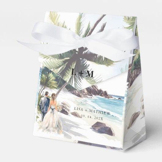 ミニマリスト夏ビーチ目的地の結婚式 フェイバーボックス (正面サイド)
