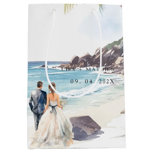 ミニマリスト夏ビーチ目的地の結婚式 ミディアムペーパーバッグ (正面)