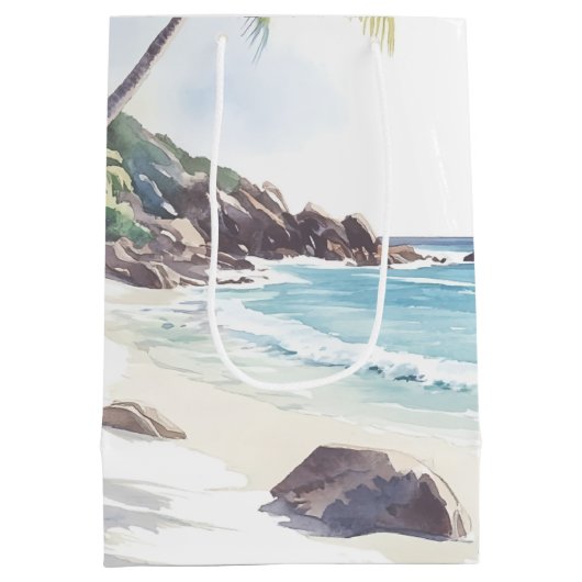 ミニマリスト夏ビーチ目的地の結婚式 ミディアムペーパーバッグ (裏面)