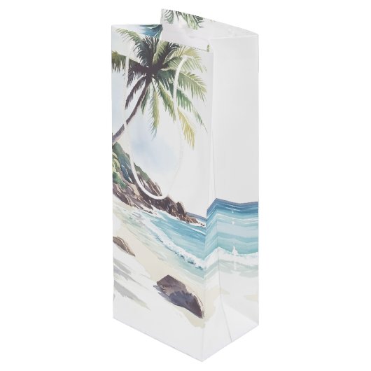 ミニマリスト夏ビーチ目的地の結婚式 ワインギフトバッグ (裏面アングル)