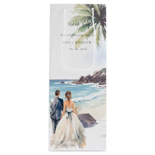 ミニマリスト夏ビーチ目的地の結婚式 ワインギフトバッグ (正面)