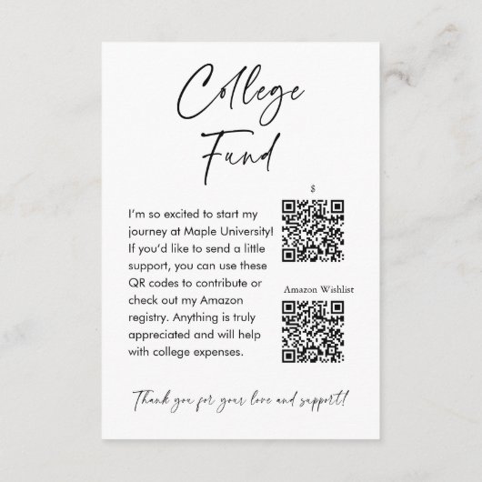ミニマリスト大学卒業基金ギフト登録簿 エンクロージャーカード (裏面)