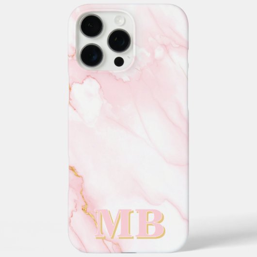 ミニマリスト大理石赤面ピンク金ゴールドイニシャルモノグラム Case-Mate iPhoneケース (裏面)