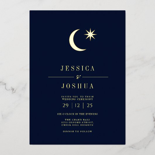 ミニマリスト天海軍スタームーンゴールデンフォイル 箔招待状 (正面)