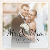 ミニマリスト夫妻のエレガント可愛い結婚写真 ガラスコースター (正面)