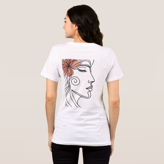 ミニマリスト女性の顔のラインアートTシャツ トライブレンドTシャツ (裏面全面)