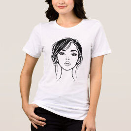 ミニマリスト女性の顔の線画ポートレート トライブレンドＴシャツ