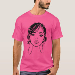 ミニマリスト女性の顔の線画ポートレート Tシャツ