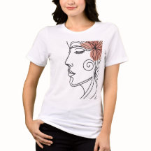 ミニマリスト女性の顔の線画Tシャツ