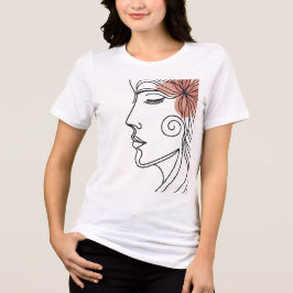 ミニマリスト女性の顔の線画Tシャツ トライブレンドTシャツ