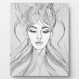 ミニマリスト女性肖像画ラインアートプリント フォトプラーク