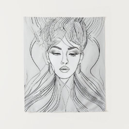 ミニマリスト女性肖像線画アートプリント タペストリー