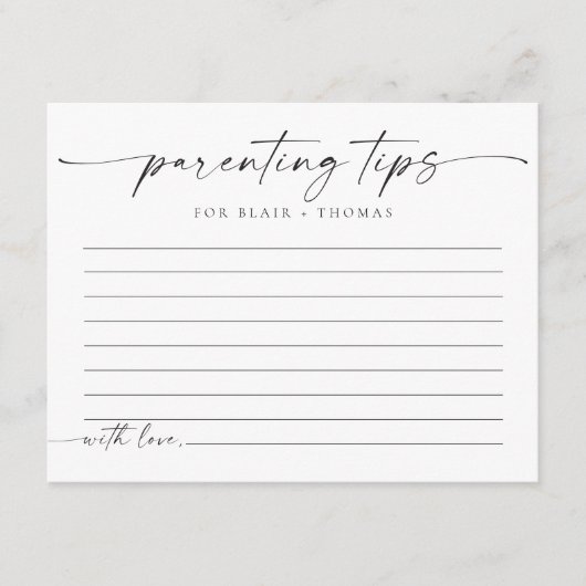 ミニマリスト子育てのヒント赤ちゃんシャワーゲームカード エンクロージャーカード (正面)