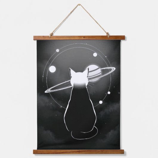 ミニマリスト宇宙猫の壁掛けアート 吊り下げ型タペストリー (正面)