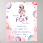 ミニマリスト宇宙飛行士ガールズ4歳の誕生日ウェルカムサイン ポスター (正面)