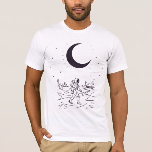 ミニマリスト宇宙飛行士月面探検家グラフィックデザイン Tシャツ (正面)