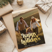 ミニマリスト家族の写真クリスマス金ゴールド 箔シーズンカード