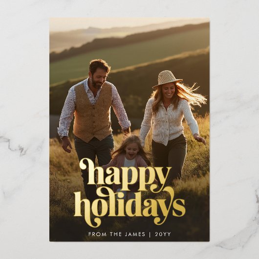 ミニマリスト家族の写真クリスマス金ゴールド 箔シーズンカード (正面)