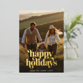 ミニマリスト家族の写真クリスマス金ゴールド 箔シーズンカード (立ち正面)