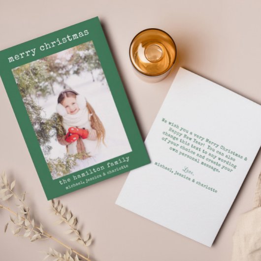 ミニマリスト家族の写真スタイリッシュクリスマスカード サンキューカード
