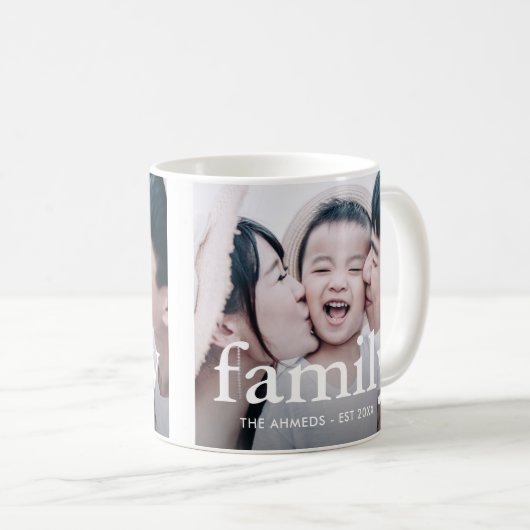 ミニマリスト家族タイポグラフィと名前の写真 コーヒーマグカップ (正面右)