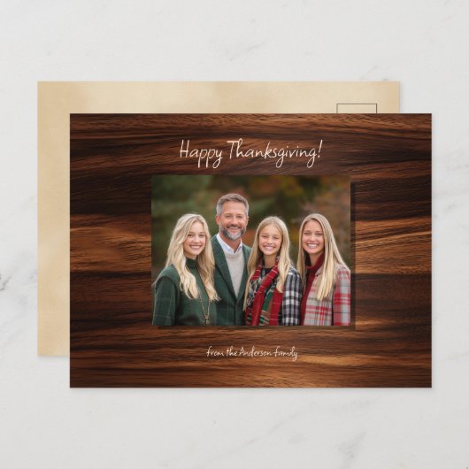 ミニマリスト家族フォトウッドスクリプカジュアルト シーズンポストカード (正面/裏面)